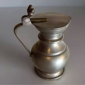 Vintage Italian Pewter 95% Syrup Pitcher With Handle and Lid Double Acorn 4.25"